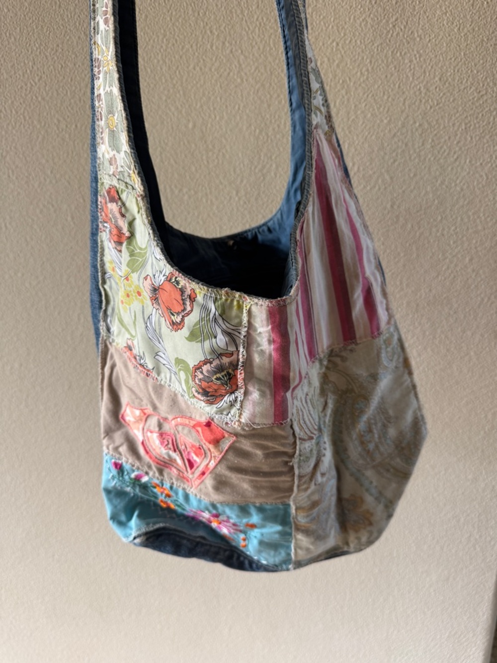 Vintage Roxy Patchwork Hobo Bag Y2K Denim Boho Shoulder Bag
